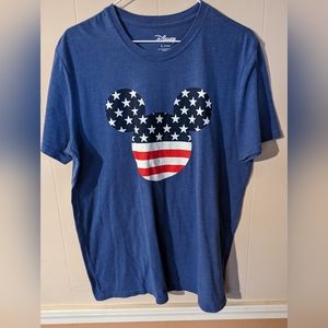 Disney Mickey Mouse Blue T-Shirt Family Fun American Flag Ears Mens Size Large